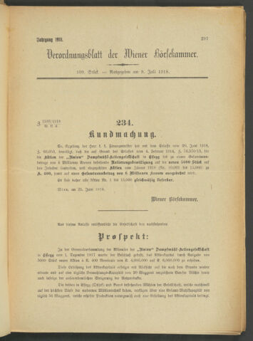 Verordnungsblatt der Wiener Börsekammer 19180709 Seite: 1