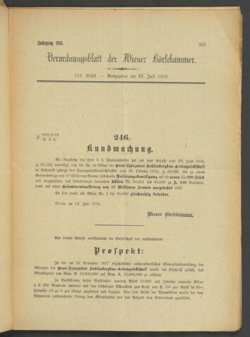 Verordnungsblatt der Wiener Börsekammer 19180722 Seite: 1