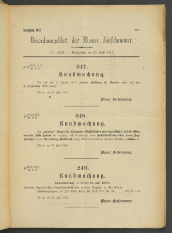 Verordnungsblatt der Wiener Börsekammer 19180723 Seite: 1