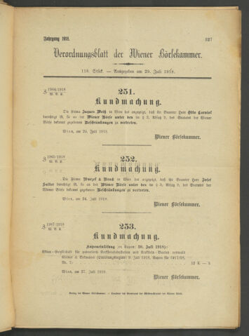 Verordnungsblatt der Wiener Börsekammer 19180729 Seite: 1