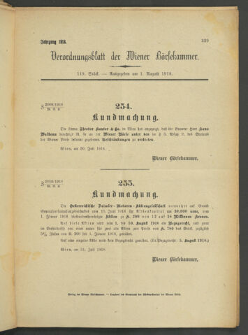 Verordnungsblatt der Wiener Börsekammer 19180801 Seite: 1