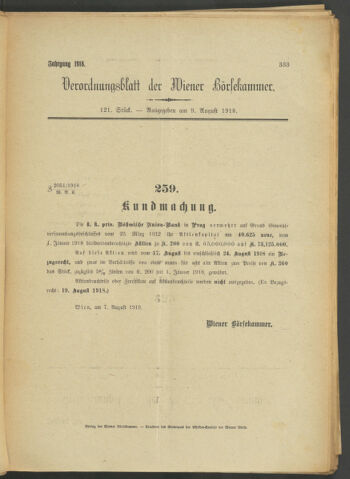 Verordnungsblatt der Wiener Börsekammer 19180809 Seite: 1