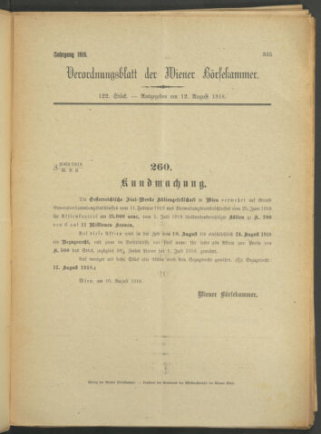 Verordnungsblatt der Wiener Börsekammer 19180812 Seite: 1