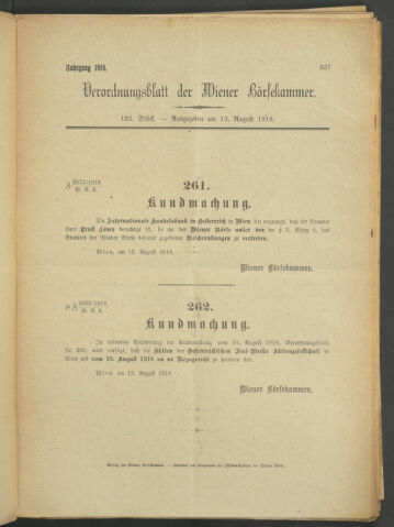 Verordnungsblatt der Wiener Börsekammer 19180813 Seite: 1