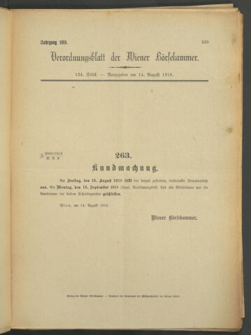 Verordnungsblatt der Wiener Börsekammer 19180814 Seite: 1