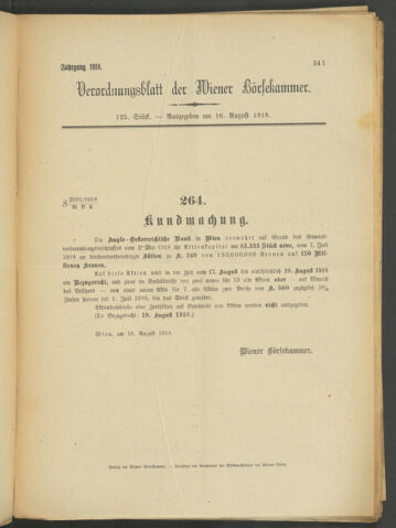 Verordnungsblatt der Wiener Börsekammer 19180816 Seite: 1