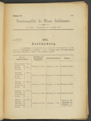 Verordnungsblatt der Wiener Börsekammer 19180819 Seite: 1