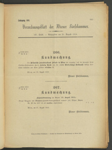 Verordnungsblatt der Wiener Börsekammer 19180821 Seite: 1