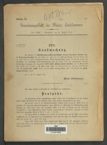 Verordnungsblatt der Wiener Börsekammer 19180823 Seite: 1