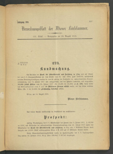 Verordnungsblatt der Wiener Börsekammer 19180823 Seite: 11