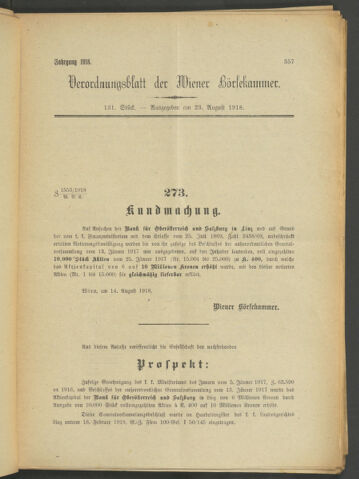 Verordnungsblatt der Wiener Börsekammer 19180823 Seite: 19