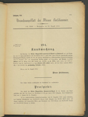 Verordnungsblatt der Wiener Börsekammer 19180823 Seite: 23