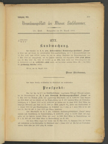 Verordnungsblatt der Wiener Börsekammer 19180829 Seite: 1