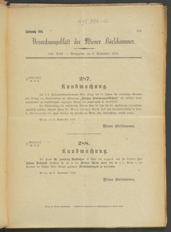 Verordnungsblatt der Wiener Börsekammer 19180906 Seite: 1