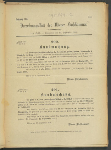 Verordnungsblatt der Wiener Börsekammer 19180910 Seite: 1