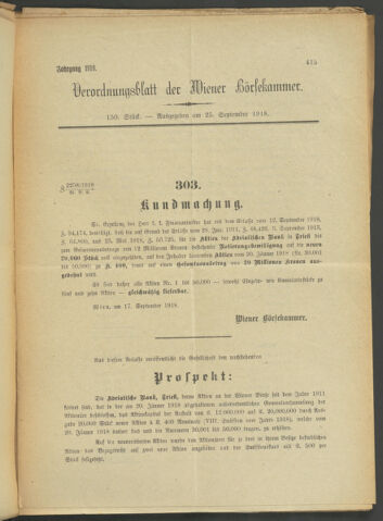 Verordnungsblatt der Wiener Börsekammer 19180925 Seite: 1