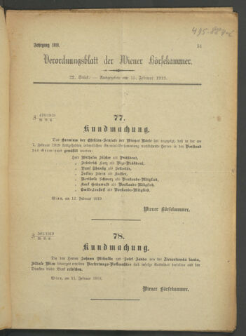 Verordnungsblatt der Wiener Börsekammer 19190215 Seite: 1