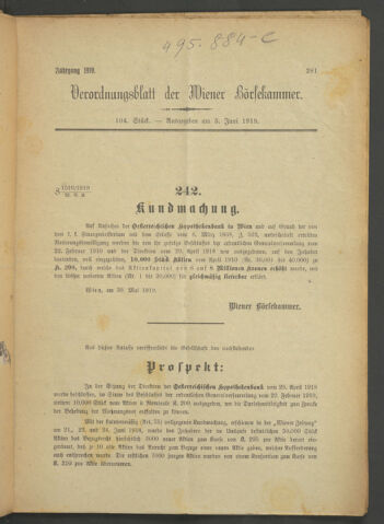 Verordnungsblatt der Wiener Börsekammer 19190603 Seite: 1