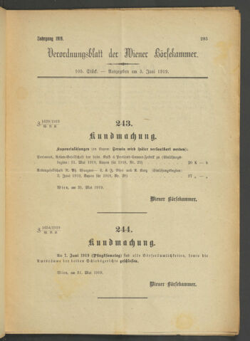 Verordnungsblatt der Wiener Börsekammer 19190603 Seite: 3