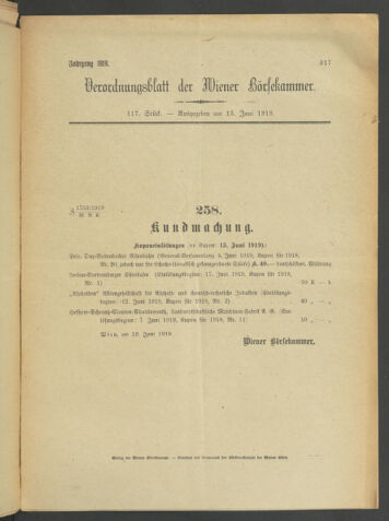 Verordnungsblatt der Wiener Börsekammer 19190613 Seite: 1