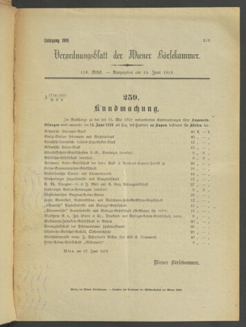 Verordnungsblatt der Wiener Börsekammer 19190613 Seite: 3