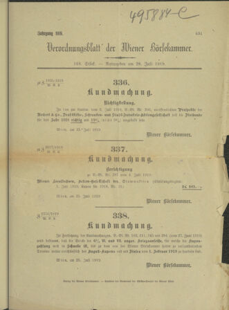 Verordnungsblatt der Wiener Börsekammer 19190728 Seite: 1