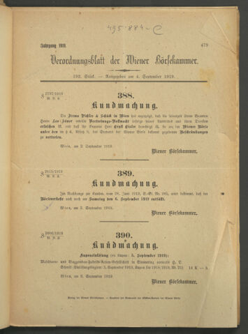 Verordnungsblatt der Wiener Börsekammer 19190904 Seite: 1