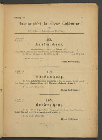 Verordnungsblatt der Wiener Börsekammer 19191030 Seite: 1