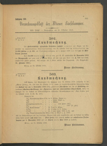 Verordnungsblatt der Wiener Börsekammer 19191031 Seite: 1