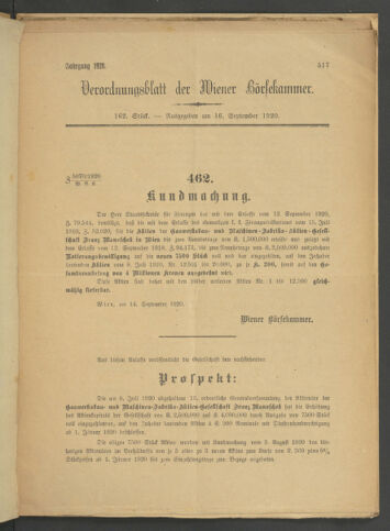 Verordnungsblatt der Wiener Börsekammer 19200916 Seite: 1