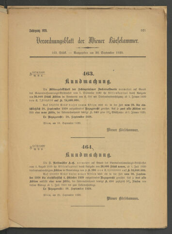 Verordnungsblatt der Wiener Börsekammer 19200920 Seite: 1