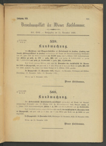 Verordnungsblatt der Wiener Börsekammer 19201111 Seite: 1