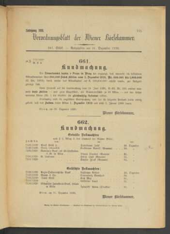 Verordnungsblatt der Wiener Börsekammer 19201231 Seite: 1