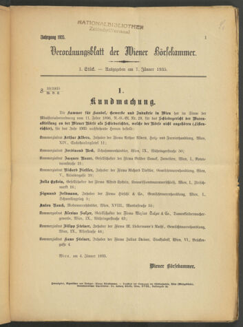 Verordnungsblatt der Wiener Börsekammer 19350107 Seite: 1