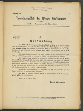 Verordnungsblatt der Wiener Börsekammer 19350114 Seite: 1