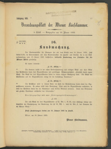 Verordnungsblatt der Wiener Börsekammer 19350118 Seite: 1