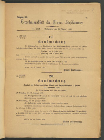 Verordnungsblatt der Wiener Börsekammer 19350121 Seite: 1