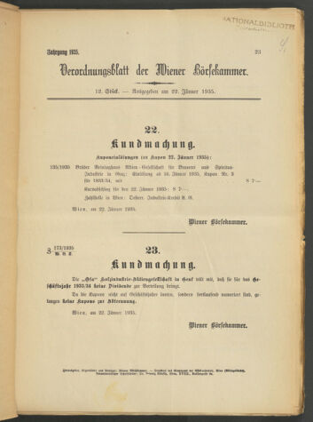 Verordnungsblatt der Wiener Börsekammer 19350122 Seite: 1