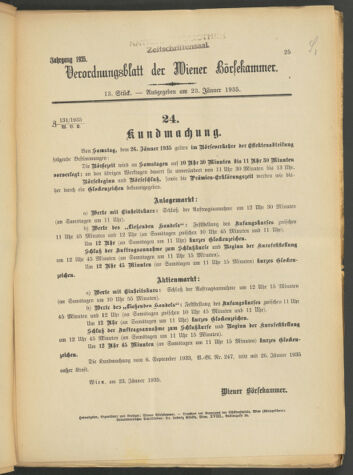 Verordnungsblatt der Wiener Börsekammer 19350123 Seite: 1