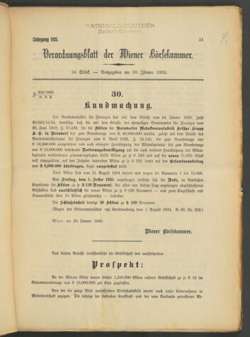 Verordnungsblatt der Wiener Börsekammer 19350130 Seite: 1