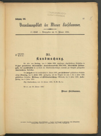 Verordnungsblatt der Wiener Börsekammer 19350131 Seite: 1