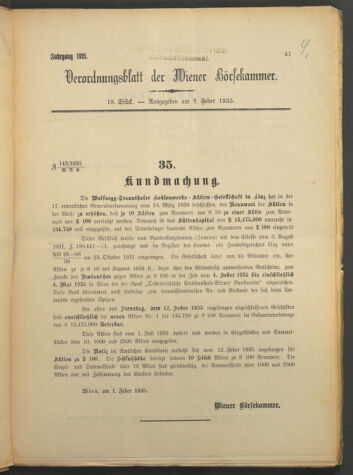 Verordnungsblatt der Wiener Börsekammer 19350202 Seite: 1