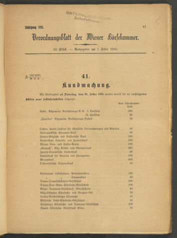 Verordnungsblatt der Wiener Börsekammer 19350207 Seite: 1