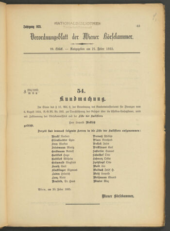 Verordnungsblatt der Wiener Börsekammer 19350221 Seite: 1