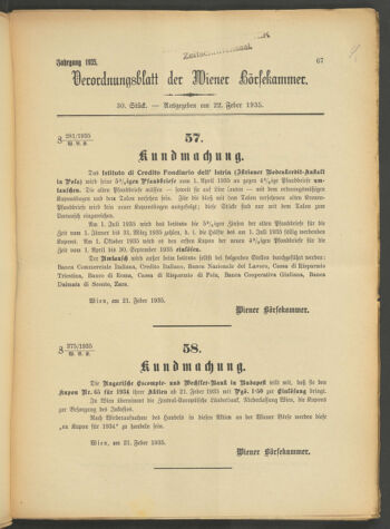 Verordnungsblatt der Wiener Börsekammer 19350222 Seite: 1