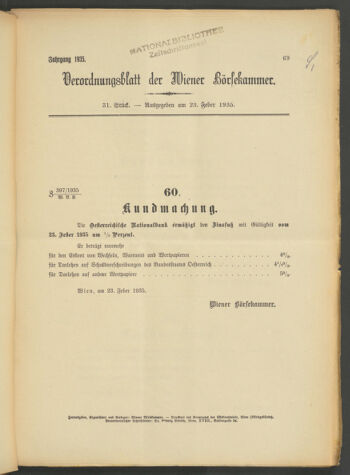 Verordnungsblatt der Wiener Börsekammer 19350223 Seite: 1