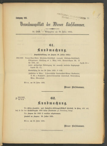 Verordnungsblatt der Wiener Börsekammer 19350226 Seite: 1