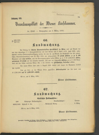 Verordnungsblatt der Wiener Börsekammer 19350309 Seite: 1