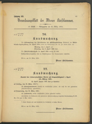 Verordnungsblatt der Wiener Börsekammer 19350321 Seite: 1