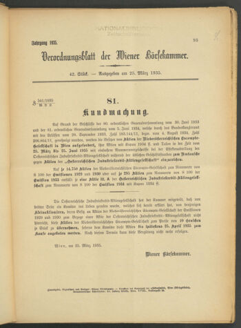 Verordnungsblatt der Wiener Börsekammer 19350325 Seite: 1